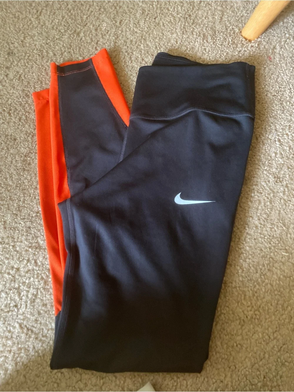 Nike Black Leggings with Bright Orange Side Panels